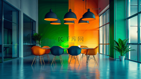 现代化公司里彩色家具室内设计背景
