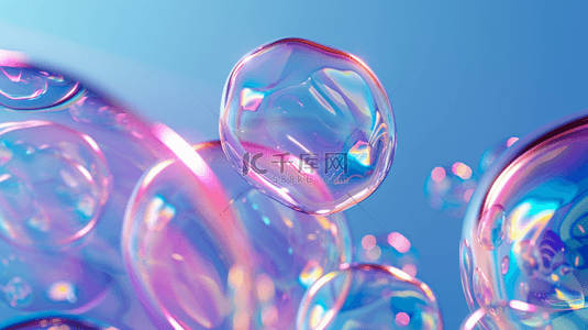 玻璃水珠背景图片_蓝紫色618夏天补水透明玻璃质感气泡设计