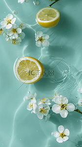 夏日清凉水面上的柠檬片和花朵4图片