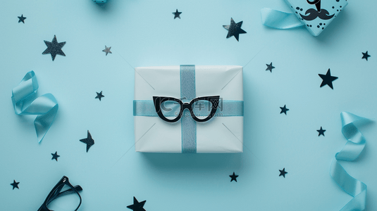 眼镜蓝色背景图片_蓝色父亲节促销爱心礼物盒8图片