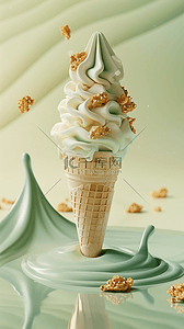 流淌冰淇淋背景图片_夏日清凉饮品抹茶味冰淇淋素材