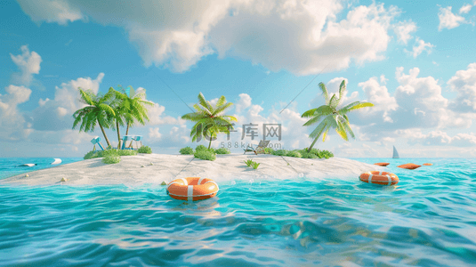 夏日椰子树泳圈遮阳伞海岛背景
