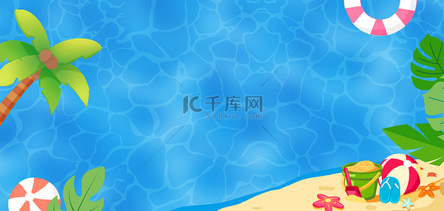 海滩游泳圈背景图片_夏季背景泳池蓝色