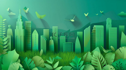 绿色写实背景图片_绿色城市模型合成创意素材背景