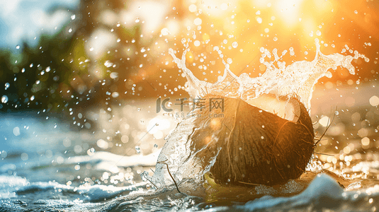 夏日微景观椰子飞溅水花光影背景