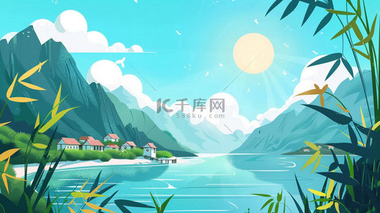 高山流水草木合成创意素材背景