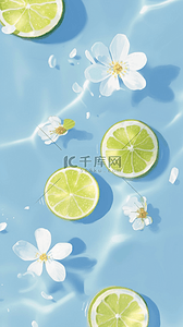 夏日夏日清凉背景图片_夏日清凉水面上的柠檬片和花朵设计图