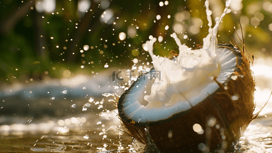 雨珠椰子背景图片_夏日微景观椰子飞溅水花光影背景