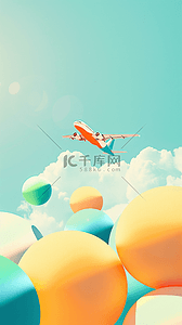 乘梦想起航背景图片_六一儿童节梦想飞机彩色气球背景素材
