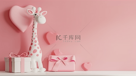 爱心卡通粉色背景图片_粉色儿童节母婴促销3D小鹿礼物盒展台图片