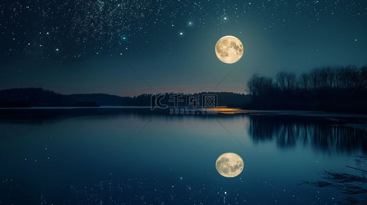 党主画面背景图片_夜空月亮倒影合成创意素材背景