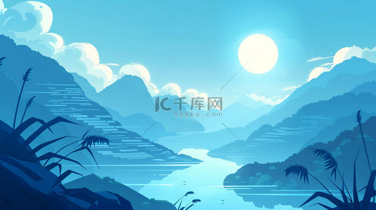 草木生发背景图片_高山流水草木合成创意素材背景