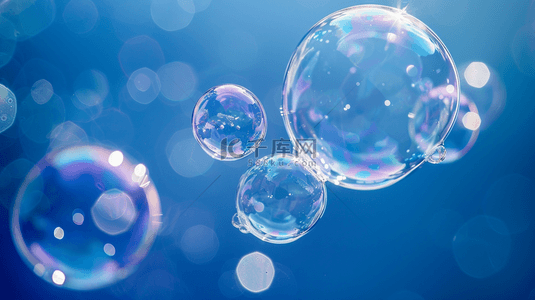 补水介绍背景图片_蓝紫色618夏天补水透明玻璃质感气泡背景