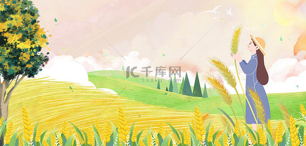 丰收季侧栏背景图片_小满小麦简约创意传统节气小麦丰收季设计图