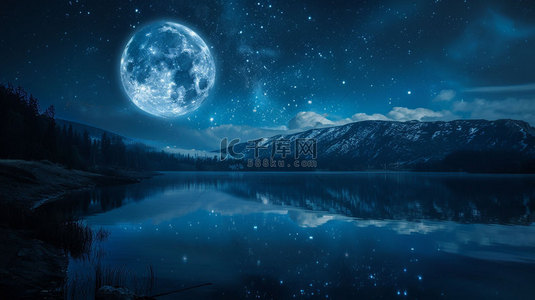 山腰月亮背景图片_夜空月亮倒影合成创意素材背景