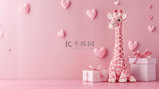 粉色儿童节母婴促销3D小鹿礼物盒展台背景