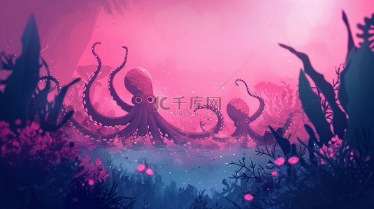 章鱼水底魔幻合成创意素材背景