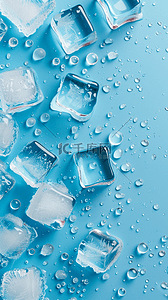 清凉夏日背景图片_夏天蓝色冰块清凉冰块背景