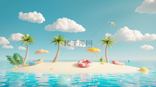 夏日遮阳伞背景图片_夏日椰子树泳圈遮阳伞海岛背景
