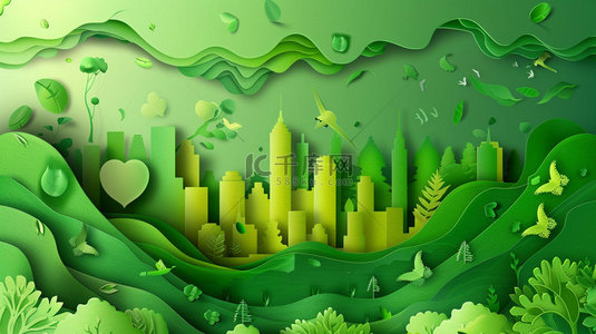 绿色写实背景图片_绿色城市模型合成创意素材背景