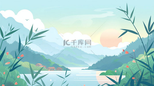 高山流水草木合成创意素材背景