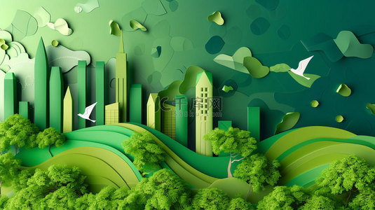 城市生活科技背景图片_绿色城市模型合成创意素材背景