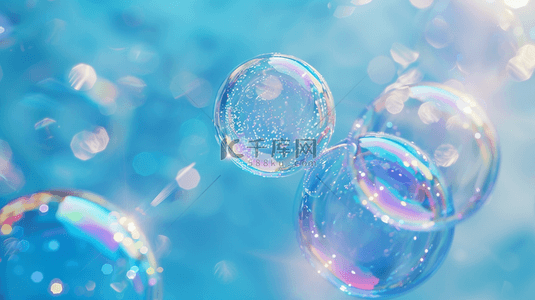 玻璃水珠背景图片_蓝紫色618夏天补水透明玻璃质感气泡背景