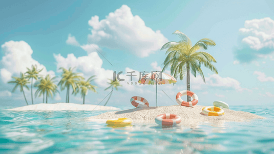 大海椰子树背景图片_夏日椰子树泳圈遮阳伞海岛背景