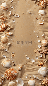 夏日海滩海星贝壳沙滩纹理背景