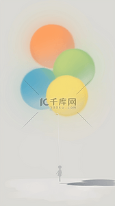 外国孩子哭背景图片_六一儿童节孩子牵着弥散风彩色气球设计图