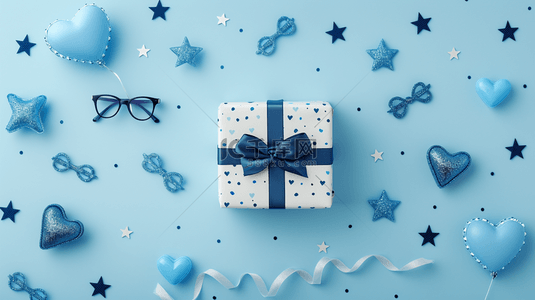 眼镜蓝色背景图片_蓝色父亲节促销爱心礼物盒2设计图