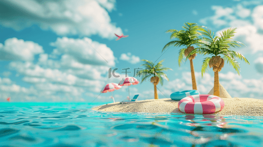 小岛路线背景图片_夏日椰子树泳圈遮阳伞海岛背景