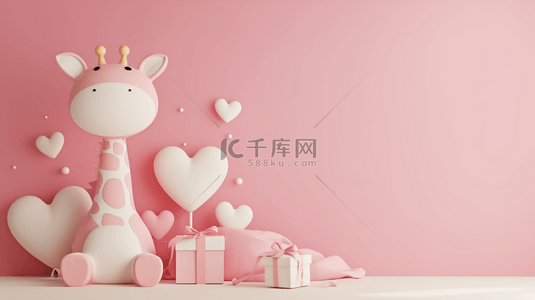 礼物礼物盒背景图片_粉色儿童节母婴促销3D小鹿礼物盒展台背景
