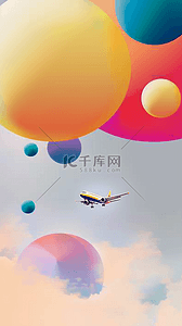 1飞机背景图片_六一儿童节梦想飞机彩色气球设计图