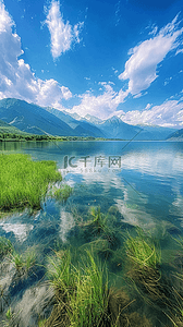 夏天山谷山河湖泊风景背景图片