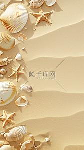 贝壳的分类背景图片_夏日海滩海星贝壳沙滩纹理背景1