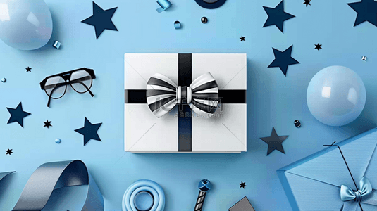 蓝色父亲节促销爱心礼物盒设计