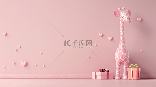 爱心卡通粉色背景图片_粉色儿童节母婴促销3D小鹿礼物盒展台图片