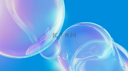 气泡的水背景图片_蓝紫色618夏天补水透明玻璃质感气泡设计