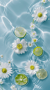 凉水背景图片_夏日清凉水面上的柠檬片和花朵图片
