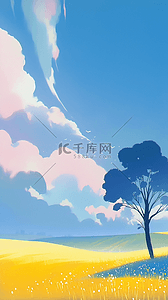 夏天树背景背景图片_简约清新夏日田野里的一棵树风景壁纸背景图