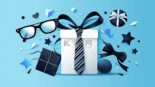 眼镜蓝色背景图片_蓝色父亲节促销爱心礼物盒设计图