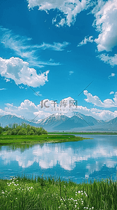 夏天山谷山河湖泊风景背景