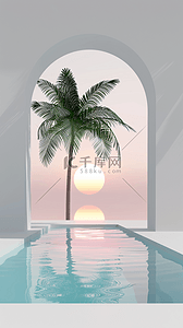 夏日拱门椰子树海边海景场景背景图