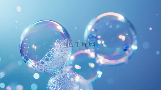 补子背景图片_蓝紫色618夏天补水透明玻璃质感气泡图片