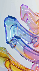 炫彩玻璃丝带抽象透明流体丝带背景图