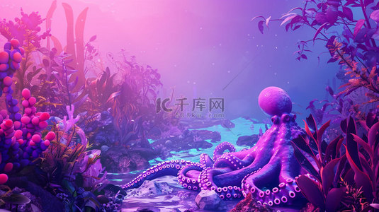 章鱼水底魔幻合成创意素材背景
