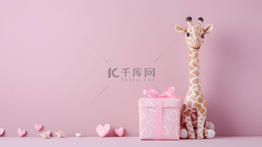 礼物礼物盒背景图片_粉色儿童节母婴促销3D小鹿礼物盒展台图片