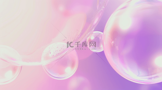 晶莹透明水珠背景图片_618夏天粉紫色补水妆品水分子水珠素材