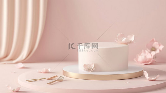 红玫瑰双层蛋糕背景图片_展台蛋糕刀叉合成创意素材背景